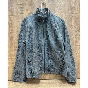 Dialogue women size L blue black snake print faux leather  zip front jacket